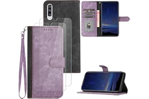 Hoyoikun Handyhülle Kompatibel Mit Samsung Galaxy A70,[Verschenke 2 Stück Full Screen Schutzfolie],Premium PU Leder Flip Case,Magnetverschluss,Standfunktion, Kartenschlitz-Lila