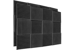 KUCHOOW Schallabsorber Akustikschaumstoff, 24 Stück Schwarz Acoustic Foam für Podcasts, Aufnahmestudios, Büros, Home Learning, Akkustik Schaumstoffmatte（30 x 30 x 2.5 cm）