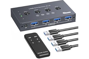 TJCXELE USB Switch 4 PC USB 3.0 Switcher Selector 4 In 4 Out für vier Computer Sharing vier USB-Geräte Tastatur, Maus, Drucker, Scanner, U Disk mit Fernbedienung und 4xUSB 3.0 A zu A Kabel
