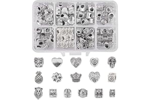 NBEADS 96pz 16 Stili Perline Tibetane Europee in Lega Grandi Perline distanziatori fascini Europei Argento Antico per creazione di Gioielli con Bracciale