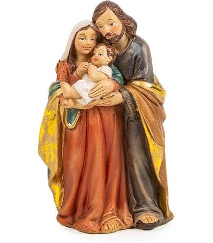 Sacra Famiglia In Resina Dipinta A Mano - Presepe Made In Italy, 8cm, Confezione Regalo