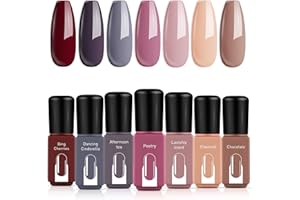 Modelones Zestaw żelowych lakierów do paznokci, czerwony, różowy, nude, brązowy, 7 kolorów, lakier żelowy do paznokci, zestaw Shellac z pudełkiem na prezent, zestaw LED do stylizacji paznokci, zestaw