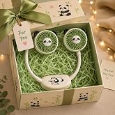 DEOXY Panda Design Neck Fan, Dual Head Hands-Free Wearable Fan, USB Rechargeable, White and Green, Women, Men, Kids