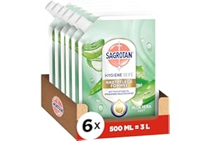 ‎SAGROTAN Sagrotan Handseife Nachfüller Aloe Vera – Feuchtigkeitsspendend und stark gegen Bakterien – 6 x 500 ml Handseife