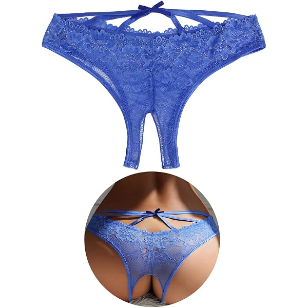 4 Perizomi G-string Donna In Pizzo – Senza Cucitura (Crotchless) – Multicolor (Nero, Blu, Rosa, Rosso)
