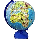 Lrs Store D&uuml;nya K&uuml;resi Işıksız Hayvan Fig&uuml;rl&uuml; 20 Cm &Ccedil;ap,31 Cm Y&uuml;kseklik Eğitici Dekoratif Yer K&uuml;re Atlas, Mavi
