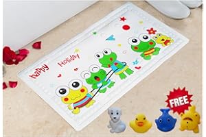 Littlefun Baby Non-Slip Bath Mat with Heat Sensitive Spot PVC for Home Bathroom Shower Kid Bath Toys Included(Frog Pattern)