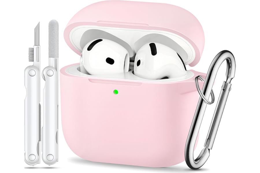 TNSNK for AirPods 4 Case Cover (2024), Soft Silicone Protection Case, with Clean Kit & Keychain - [Support Wireless Charging] - (for AirPods 4 Case, 1A-L-Light Pink)