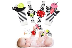 URMYWO Sonajero Bebé 0-3 Meses, 4 Muñequeras y Calcetines como Juguetes Sensoriales para Bebés Montessori, para Estimulación y Motricidad Fina, Regalo Perfecto para Recién Nacidos de 0 a 9 Meses