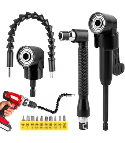 Set 2 Punte Per Avvitatore Angolo Retto 105° - Prolunga Per Spazi Stretti, Acciaio Cromo Vanadio