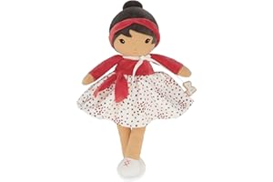 KALOO Tendresse, Moja pierwsza lalka z tkaniny Emilie, szmaciana lalka 32 cm, mikro aksamitna spódnica z czerwonym paskiem, urocze pudełko upominkowe, spersonalizowana wstążka - od urodzenia, K200016