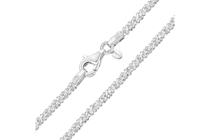 Amberta Italian 925 Sterling Silver Diamond Chain for Women - 1.7 mm Snow/Rock Silver Chain Necklace