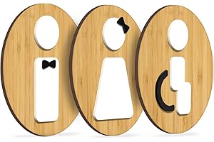 3DP Signs - Stylerd Knot, Set 3x- Plaque signalétique Toilette Homme Femme Handicapé - Pancarte Toilette porte autocollant - Signaletique Toilettes Femme - Plaque handicapé (Prime Ronde - Bambou)