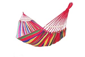 GOCAN Hamak dla 2 osób, 220 x 160 cm, długość całkowita 330 cm, obciążenie 300 kg, hamak płócienny, bawełniany, do ogrodu, wewnątrz i na balkon, czerwony, ze zdejmowanym drążkiem