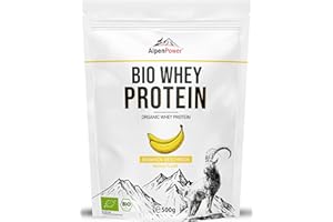 ‎ALPENPOWER AlpenPower Organic Whey Protein Banana 500 g - 100% Natural Ingredients & No Additives - High Quality CFM Protein Powder Made from Best Organic Alpine Milk