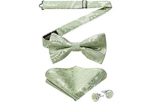 HISDERN Noeud Papillon pour Homme Pré-noué Réglable Paisley Floral noeud de papillon Mouchoir Boutons de Manchette Ensemble pour la fête de mariage…