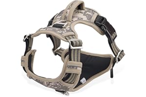 Dociote Harnais Chien Anti Traction, Harnais pour Chien Grand Moyen Réfléchissant Réglable Gilet Chien avec Poignée Respirante Harnais Poitrine de Sport sans Traction Desert Camou M