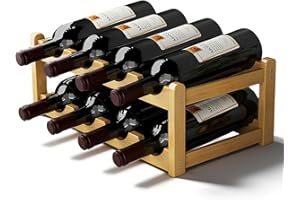 INCETUE 2 Tier Wooden Wine Rack, 43cm Wine Storage Holder for 8 Bottles, Home Standing Bottle Wine Shelf for Kitchen, Cabinet, Cupboard, Bar, Cellar Countertop Decorations - Wood Color