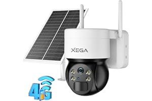 Xega 4G LTE Telecamera Esterno Senza Fili con SIM Scheda, 2K 360° PTZ Telecamere con Pannello Solare Batteria, Rilevamento del Movimento, Audio Bidirezionale, Visione Notturna a Colori, IP66