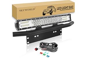 ‎SKYWORLD SKYWORLD 51cm 20 Zoll 288W LED Arbeitsscheinwerfer Bar mit 12v kabelbaum kit, Aluminium Kennzeichenhalterung Nummernschildhalter bull bar für 4x4 Auto Offroad KFZ LKW PKW ATV SUV