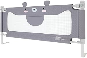 NAIZY Barriere de Lit Enfants 200cm Barrière de Lit Portable Bébé avec barrière de lit réglable en Hauteur pour Lits bébé, Lits Parents et Tous Les Matelas Lits en Bois Massif - Gris 200cm