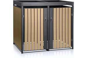 Zelsius Mülltonnenbox 2 Tonnen mit Pflanzdach | (B) 132 x (T) 80 x (H) 124 cm | Anthrazit RAL 7016 | Tür in Holzoptik mit Erweiterungsmöglichkeit | Mülltonnenverkleidung, Mülltonnen
