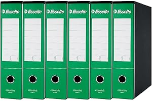Esselte ESSENTIALS G75 Registratore con Custodia, con Meccanismo a Leva, in Formato Protocollo, 23x33cm, con Dorso da 8 cm, Verde, Conf.da 6 pezzi, 390775180