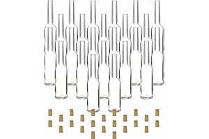 gouveo Set of 24 Glass Bottles 100 ml Symphony with Corks (SK) - Empty Bottles for Filling and Gifting - Small Round Cork Bottles for Liqueur, Oil, Vinegar (SIF100SK)