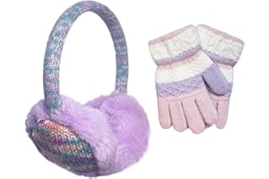 WUDEUI Girls Ear Muffs with Gloves, Kids Winter Furry Knitted Earmuffs, Plush Ear Covers Hands Warmers for Toddler Age 3-8 Outdoor Activities