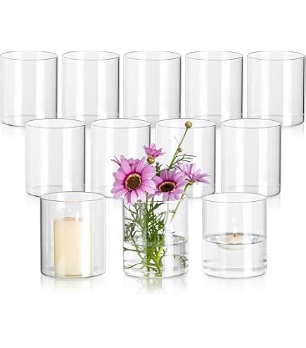 Lot De 6 Vases Cylindriques Verre 15cm - Décoration Table Bougies, Fleurs, Galets
