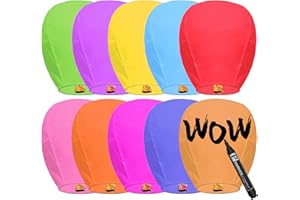 OYAYUBI 10 Pack Chinese Sky Lanterns to Release, Upgraded Quality Memorial Fire Resistant Paper Lantern, ECO Friendly Flying Lanterns in Memory for Parties Supplies, Wedding and Festivals, Multi-colour