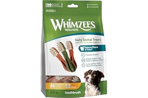 WHIMZEES by Wellness, Brosses à Dents à Mâcher pour Chien de Moyenne Taille, Friandises Naturelles pour l'Hygiène Bucco-Dentaire, Taille M, Sac de 12 Pièces