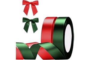 ‎G2PLUS G2PLUS Grün und Rot Geschenkband, 20mm Schleifenband, 44m Satinband, Dekoband für Geschenkverpackung