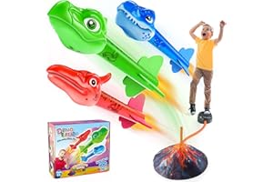 HappyKidsClub Raketen Spielzeug für Kinder mit 3 Dinosaurier Schaumstoffraketen, Outdoor Spielzeug ab 3-12 Jahre Junge, Spiele für Draußen Garten und Park, Geschenke für Ostern Geburtstag