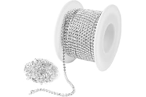 Ticeed 1 Kristall Strasskette 10m*2mm Klar Trimmen Krallenkette zum Basteln DIY Schmuckherstellung mit 100 Karabinerverschluss Strasssteine zum Aufnähen Borte Band Glitzer Basteln (Silber&Kristall)