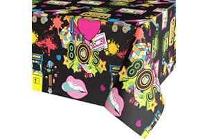 Wpensky 80s Party Table Cloth, 80s Theme Tablecloth Party Decorations, 1PC 80s Birthday Party Table Cover for 1980s Hip Hop Theme Party Decorations, 80s Table Cloths for Parties Supplies
