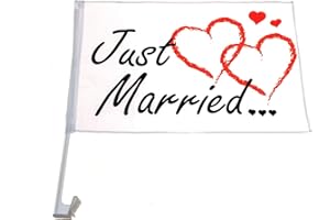 ALIKI 10 x Autoflagge Autofahne Just Married Auto Flagge Fahne Hochzeit