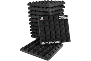 ACOUSTIC MOTION Foam Panels-Sound Proof PYRAMIDS design Panel With Self-Adhesive Set Of 12 5X30X30Cm Dark Grey Stylish Acoustic Panels Basic For studio,recording,home,office,Acoustic Room Treatment