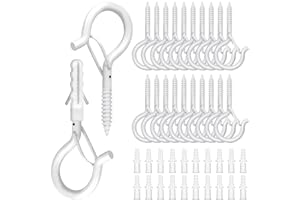 MODACRAFT 20PCS Screw in Hooks for Hanging, 2.2inch White Screw Hooks/Cup Hooks/Ceiling Hook/Garden Hooks with Safety Buckles for Outdoor Hanging Plants, Q-Hanger Screw Hooks for Christmas String Light
