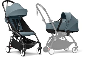 Poussette Stokke YOYO3 avec nacelle nouveau-né et pack couleur 6+ - Comprend un cadre noir, un pack couleur YOYO 6+ (Aqua) et une nacelle nouveau-né (Aqua)