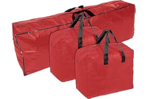 RAM ONLINE Ram® RED 3 Pieces HEAVY DUTY Large Christmas Tree Bag With 2 x Decorations Bag With Zip Waterproof Christmas Tree Storage Bags And Decorations Bag