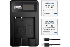 FUGASUN 2 Stück 1500 mAh NP-40 Akku mit LCD Single NP-40 NP40 Akku-Ladegerät für Casio Z200 Z1050 Z750 Z1080 Z700