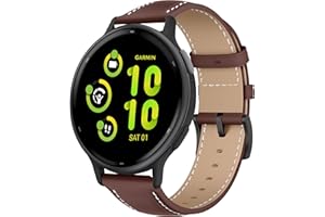 KoGiio Vintage Leder Armband 20mm für Garmin Forerunner 165/Garmin Forerunner 165 Music/Garmin Vivoactive 5/Vivomove Trend/Sport/Venu Sq 2 Music, Herren Damen Ersatz Weich Uhrenarmbänder -Rotbraun