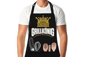 XCSJKJ Grillschürze für Männer GrillKönig Persönlich Grillen Geschenk BBQ Schürze Küchenschürze, GRILLKöNIG Männer Geschenkideen Grillschürze Lustig Schürzen Schwarz