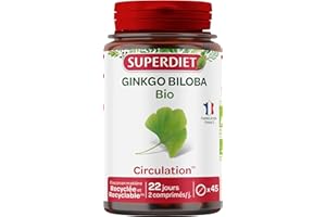 SUPERDIET - GINKGO BILOBA BIO - Microcirculation - Phytothérapie - Fabrication française - 45 comprimés