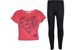 A2Z 4 Kids® Girls Top Kids Love Print Stylish Crop Top & Fashion Legging Set New Age 5 6 7 8 9 10 11 12 13 Years