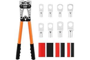 GRASOMTOOLS Strumento di crimpatura per capicorda del cavo della batteria per pinza per capicorda elettrica AWG 8-1/0 (HX5B0 Crimper+60PCS Terminal)