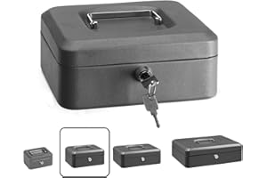 ARREGUI Elegant C9226 Caja Caudales con Llave para Contar y Transportar Dinero | Caja de Seguridad de acero con bandeja interior | Caja fuerte portatil 20 cm de ancho | Color Gris grafito