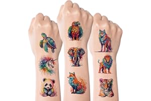 Kotkiddy Watercolour Animals Temporary Tattoos for Children - 60 Styles Temporary for Girls Boys Body Arm Shoulder Tattoos Stickers Birthday Party Decoration Item