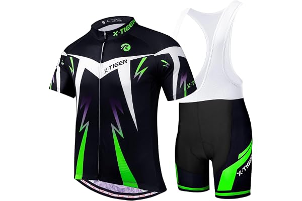 X-TIGER Maillot de Cyclisme Manches Courtes Homme avec Cuissard à Bretelle 5D Gel Rembourré,VTT Courtes Respirant Vêtements de Cyclisme Sports Shorts Pantalons avec Tee Shirt